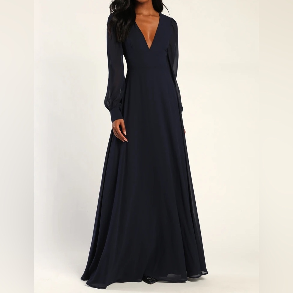 Talk About Divine Navy Blue Long Sleeve Backless Maxi Dress